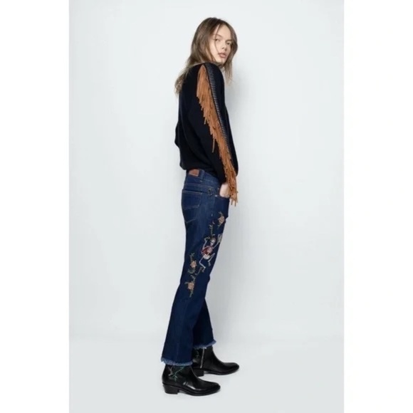 ZADIG & VOLTAIRE Deluxe Embroidered Skeleton Jeans Dia de Los Muertos Size 25 - Picture 3 of 16
